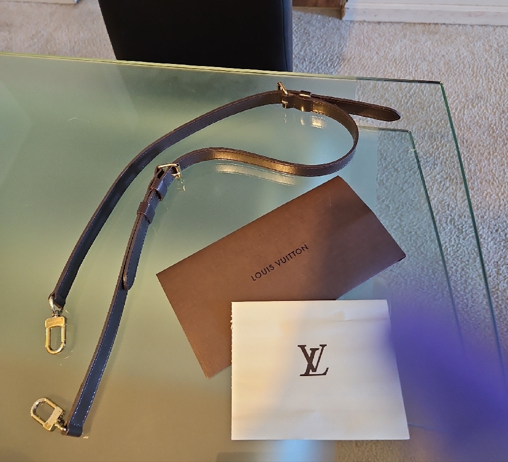 Authentic Louis Vuitton Brown Leather Strap with Gold Clips. Perfect Condition.